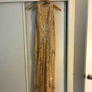Gold Art Deco beaded gown Aidan Mattox